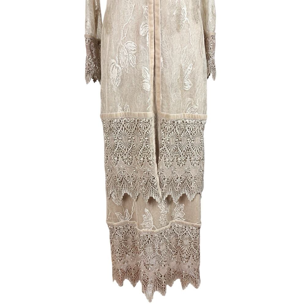 Cache Vintage Nocturn Lace Embroidered Dress Duster Set Beige Formal Size PS - Picture 7 of 16
